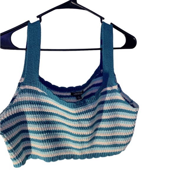 Blue, white, and turquoise knitted cropped tank top - Picture 1 of 1